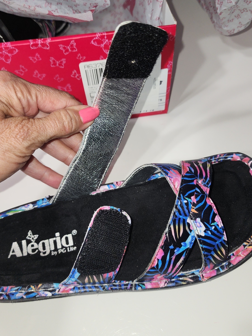 Alegria Tropical Floral Slide Sandals in Black, Pink, Blue Size 7 Comfort - Picture 10 of 12